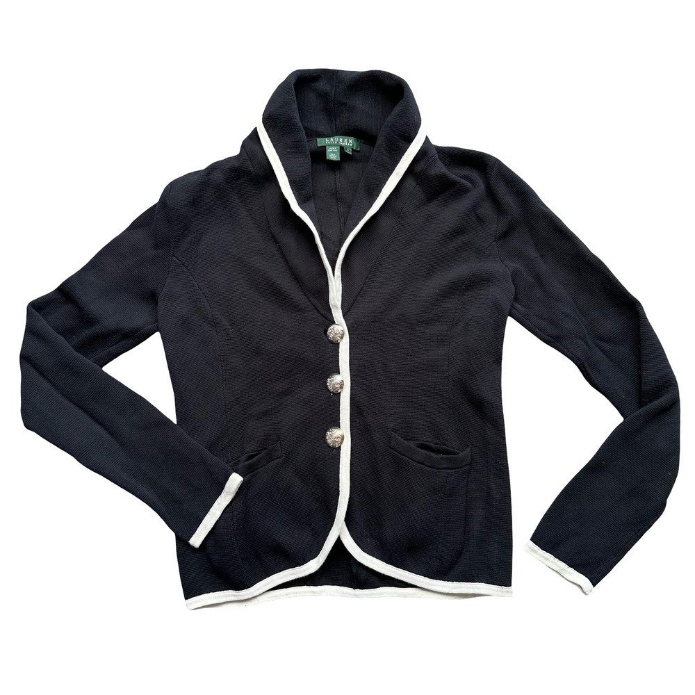 Lauren Ralph Lauren Blazer Size Small Black Cotton Shawl Lapel Cardigan Size S